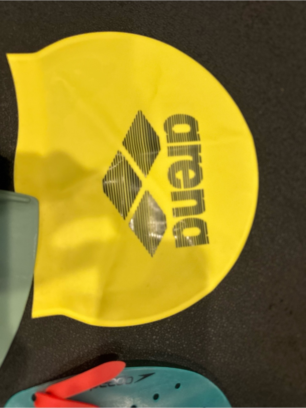 Arena Yellow Swim Cap + Aqua Green Short Fins+ Speedo Paddles - Picture 6 of 11